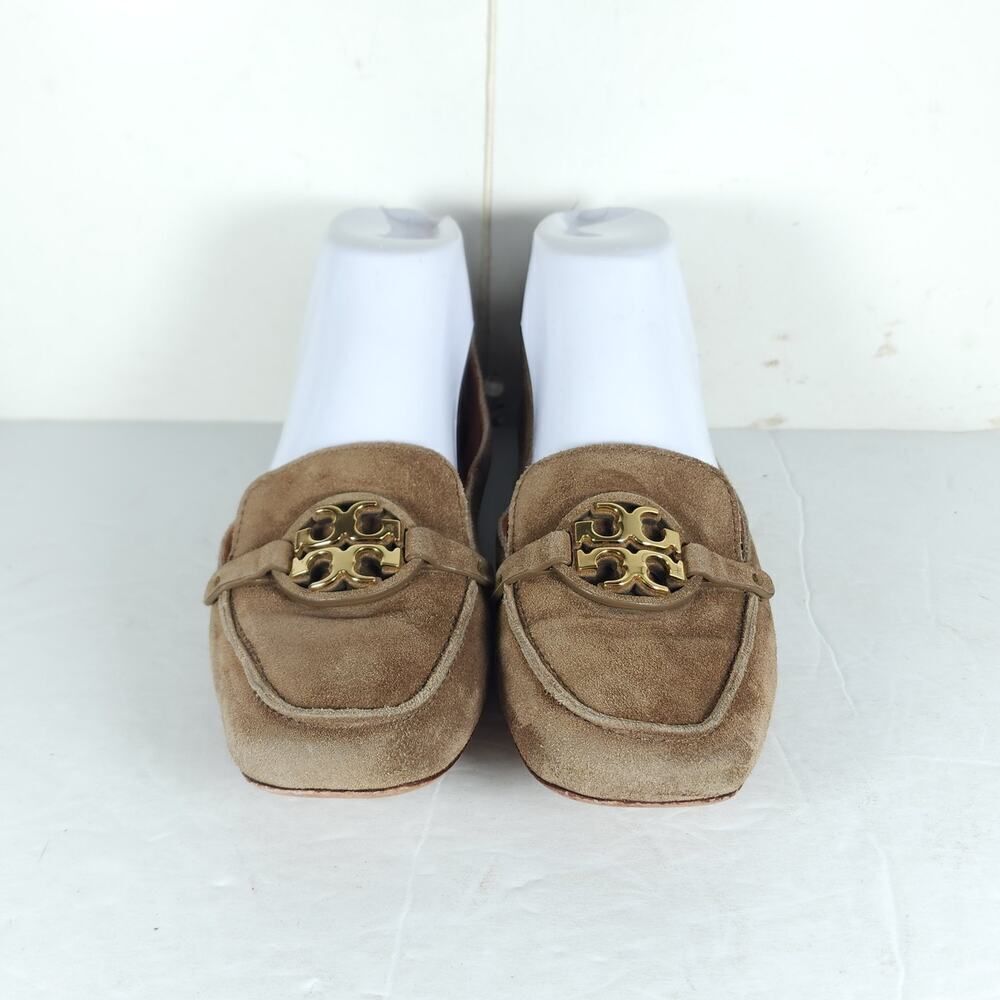 TORY BURCH Women's Metal Miller US8M Taupe Suede Medallion Logo Loafer Flats - Picture 3 of 16